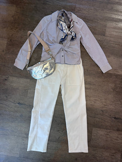 Twist Front Stripe Shirt in camel by J.Society
