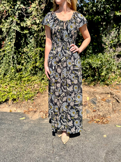 Kendall Ankle Dress in dark magnolia floral print by Cleobella