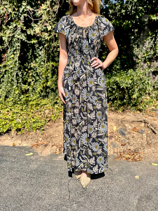 Kendall Ankle Dress in dark magnolia floral print by Cleobella