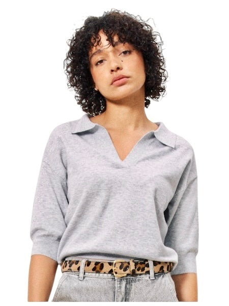 Plume Collared Sweater in gris by FRNCH