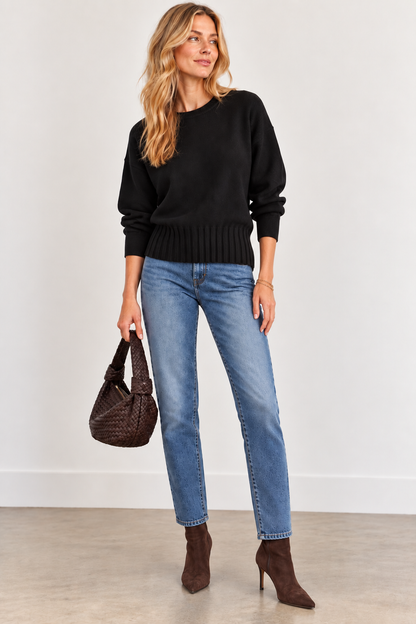 Rib Bottom Crew Sweater in black by J.Society