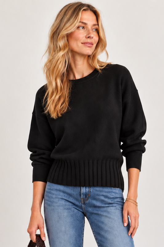 Rib Bottom Crew Sweater in black by J.Society