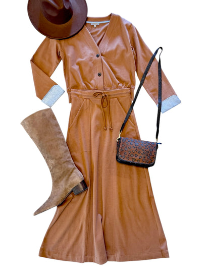 Chambray Cuff Cardigan in toffee by Lilla P