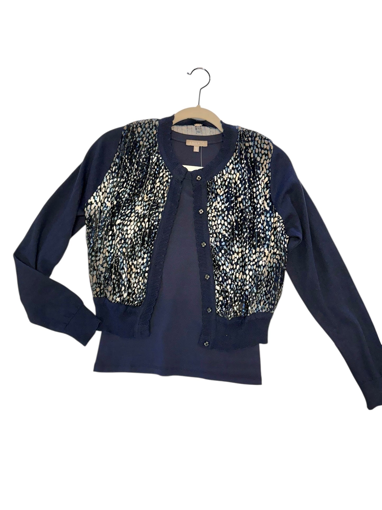 Zenessa Velour Printed Front Cardigan in navy by Blank