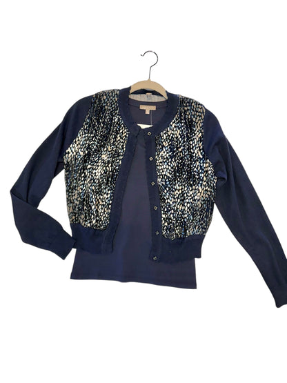 Zenessa Velour Printed Front Cardigan in navy by Blank