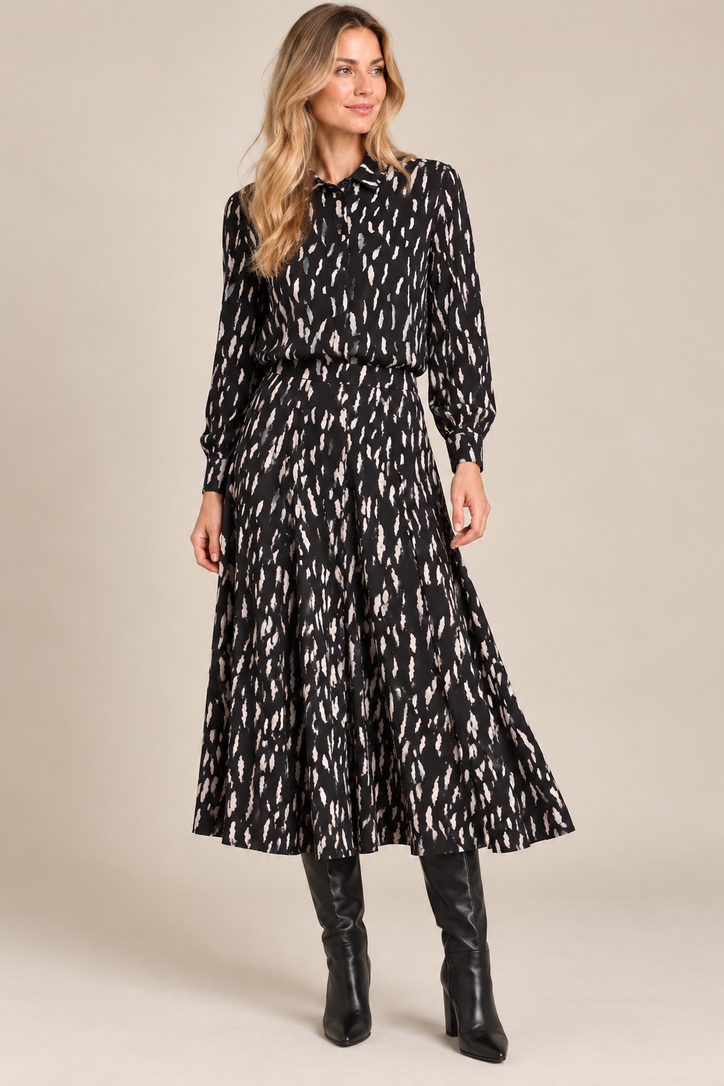 Hollis Pleated Midi Skirt in winter black shadow by Lysse