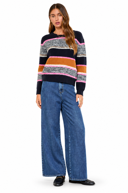 Marled Color Block Sweater in navy/pink by Skies Are Blue