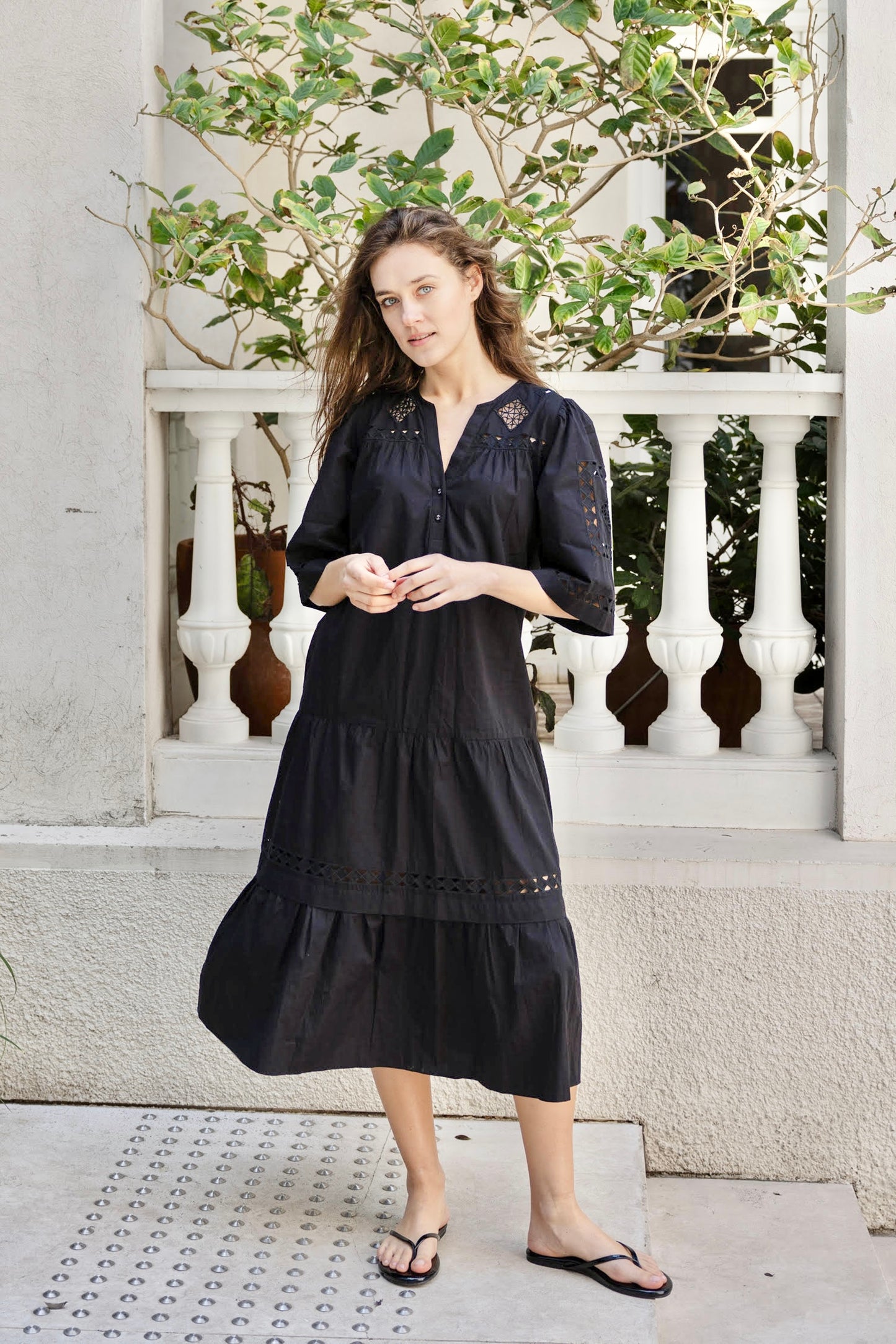 Biarritz African Cut Out Midi Dress in black by Rose & Rose