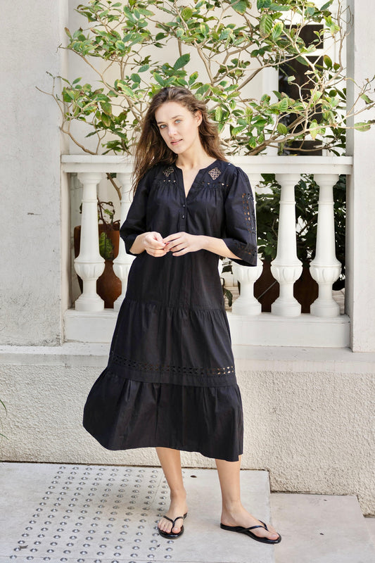 Biarritz African Cut Out Midi Dress in black by Rose & Rose