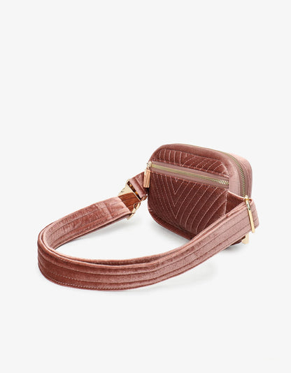 Aerin Velvet Quilted Belt Bag in dark rose by Remi & Reid