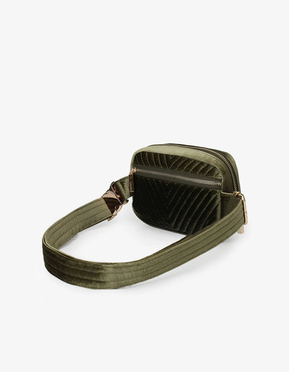 Aerin Velvet Quilted Belt Bag in olive by Remi & Reid
