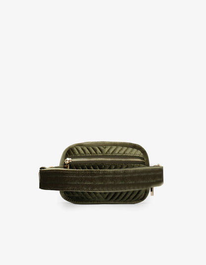 Aerin Velvet Quilted Belt Bag in olive by Remi & Reid