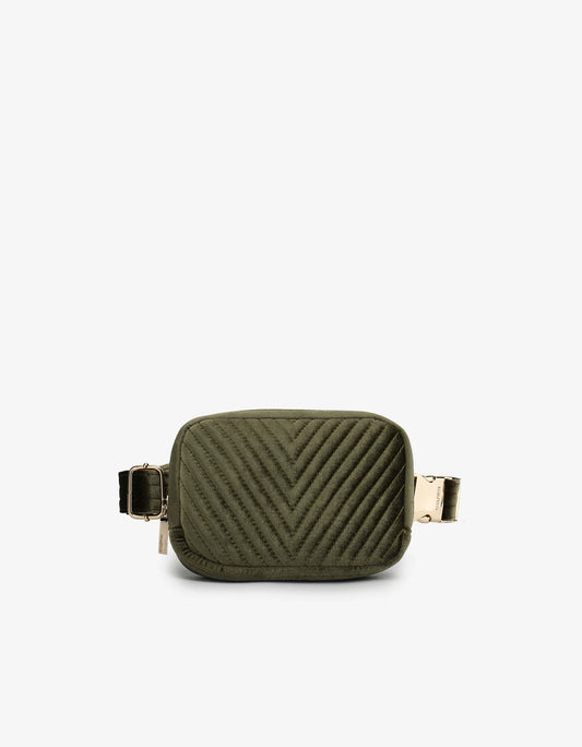 Aerin Velvet Quilted Belt Bag in olive by Remi & Reid