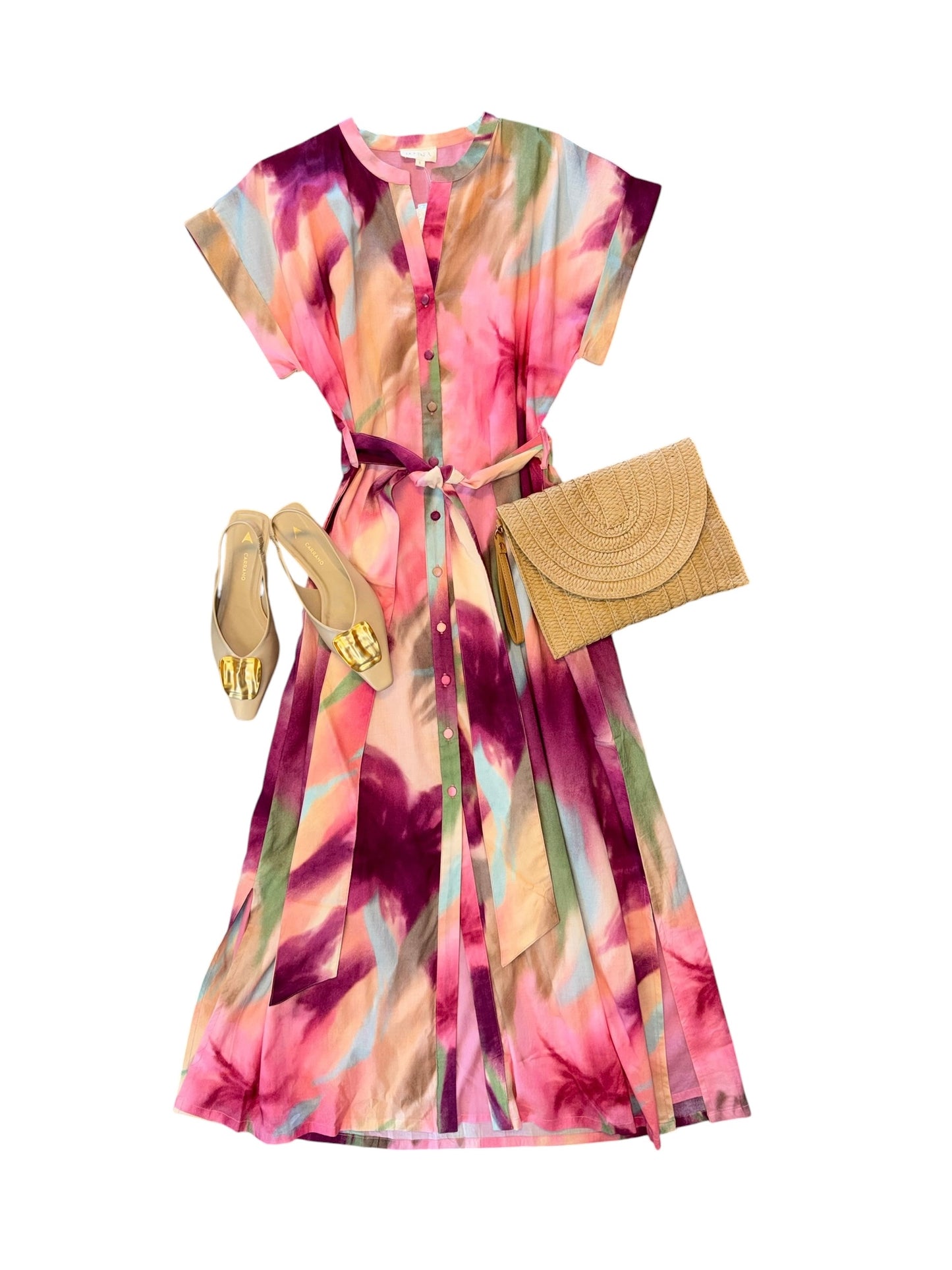 Evelyn Printed Dress in rosewater by Double A