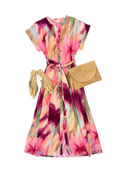 Evelyn Printed Dress in rosewater by Double A