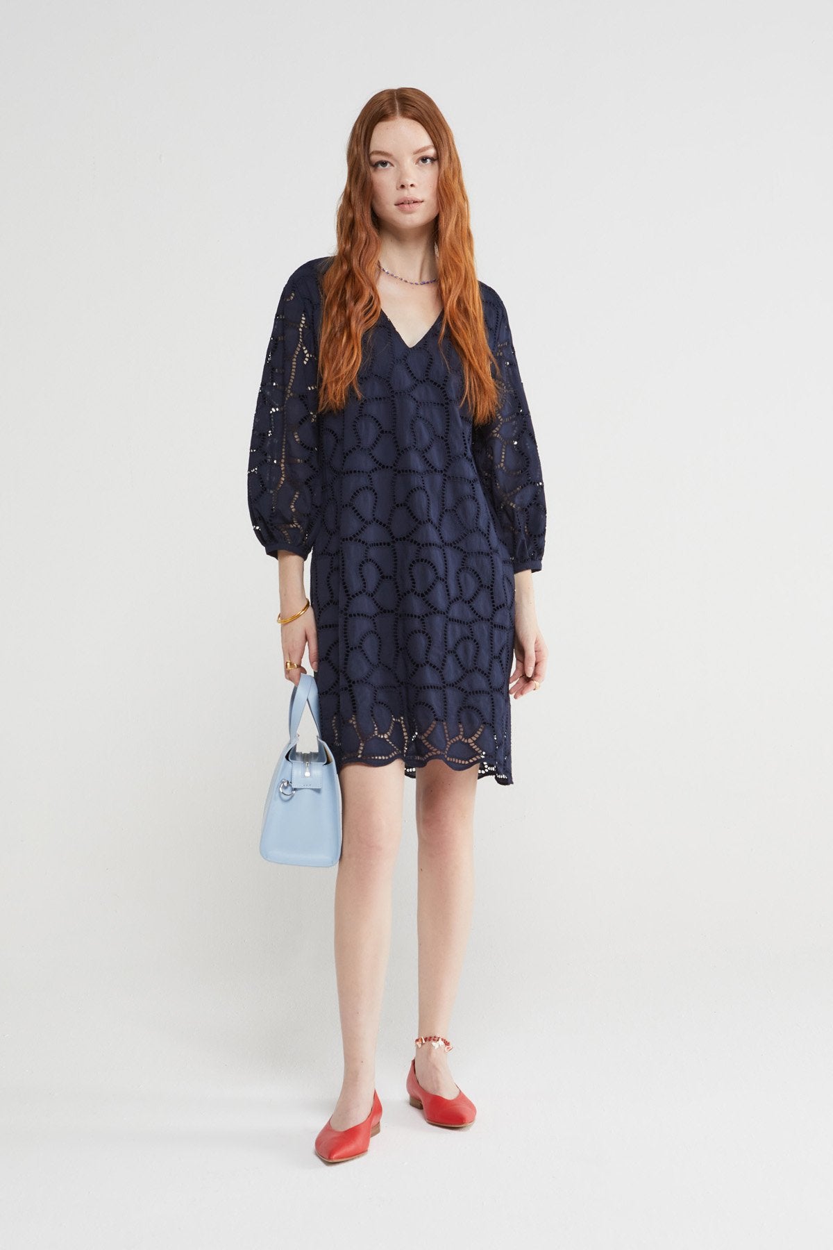 Broderie Anglaise Dress in navy by Ottod'ame