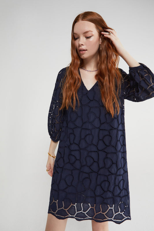 Broderie Anglaise Dress in navy by Ottod'ame