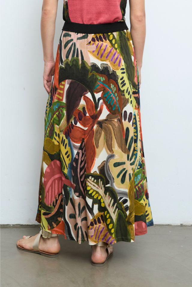 Abstract Printed Midi Skirt in marron by Aldo Martins