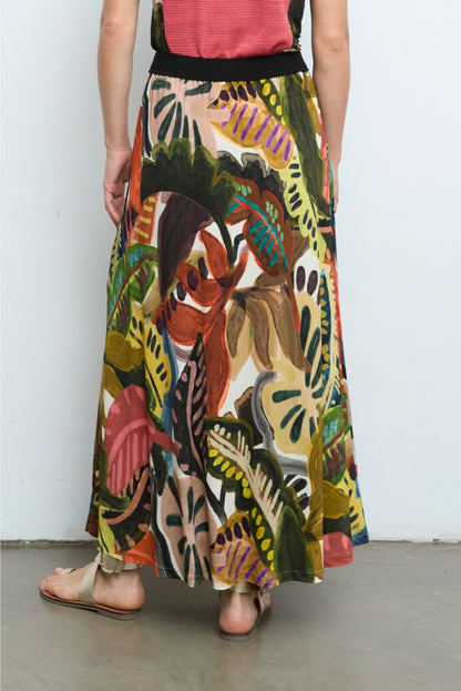Abstract Printed Midi Skirt in marron by Aldo Martins