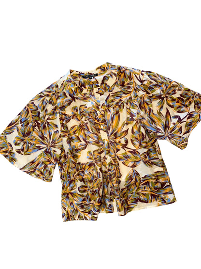 Botantical print cotton and silk top on white background
