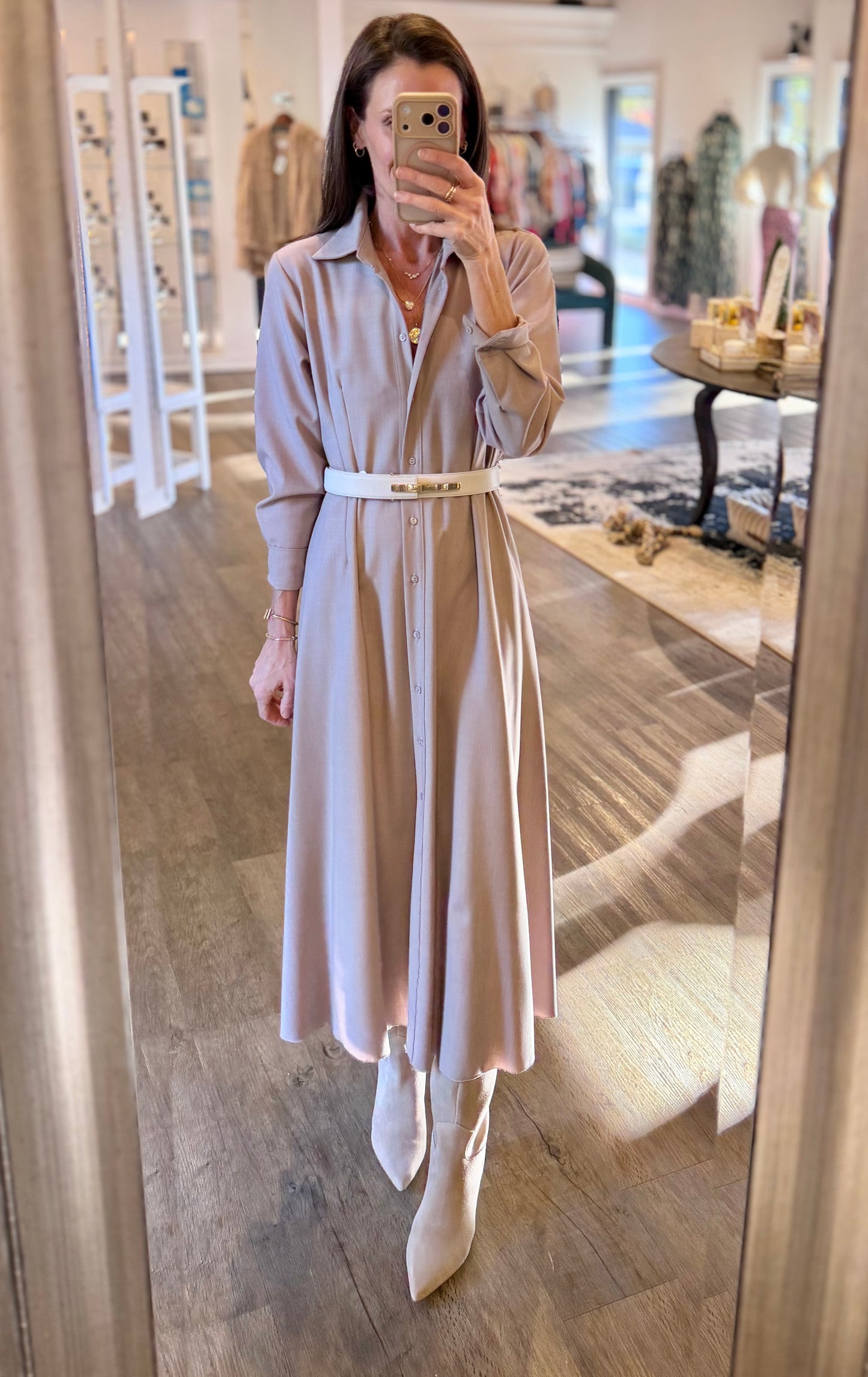 Pleated Skirt Button Up Dress in tortora by B-YU