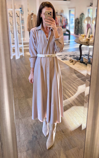 Pleated Skirt Button Up Dress in tortora by B-YU