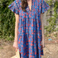 Paola Flowers Printed Dress in blue/coral by Bindu