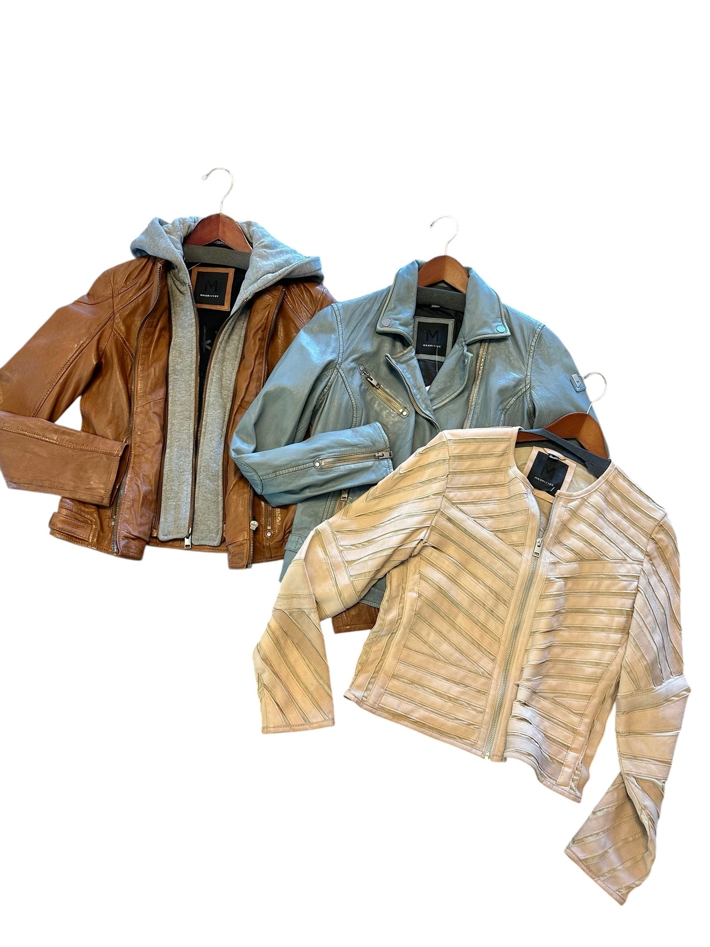 Yva RF Leather Jacket in beige by Mauritius