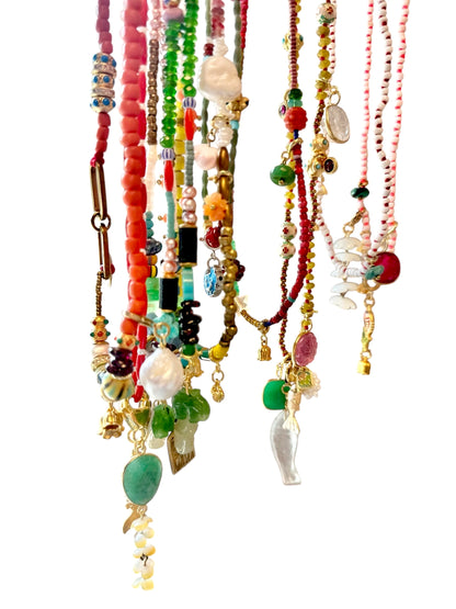 Beaded Charm Necklace in multi by Meredith Waterstraat