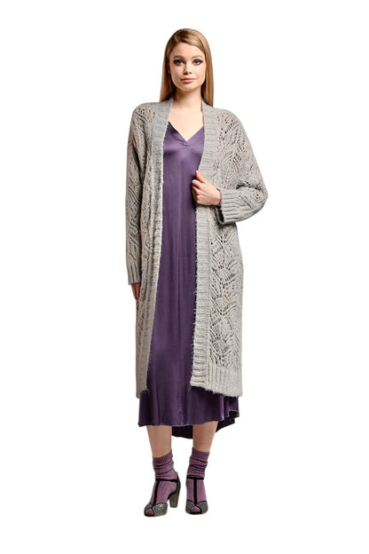 Open Weave Duster Cardigan in grey/gold by B-YU