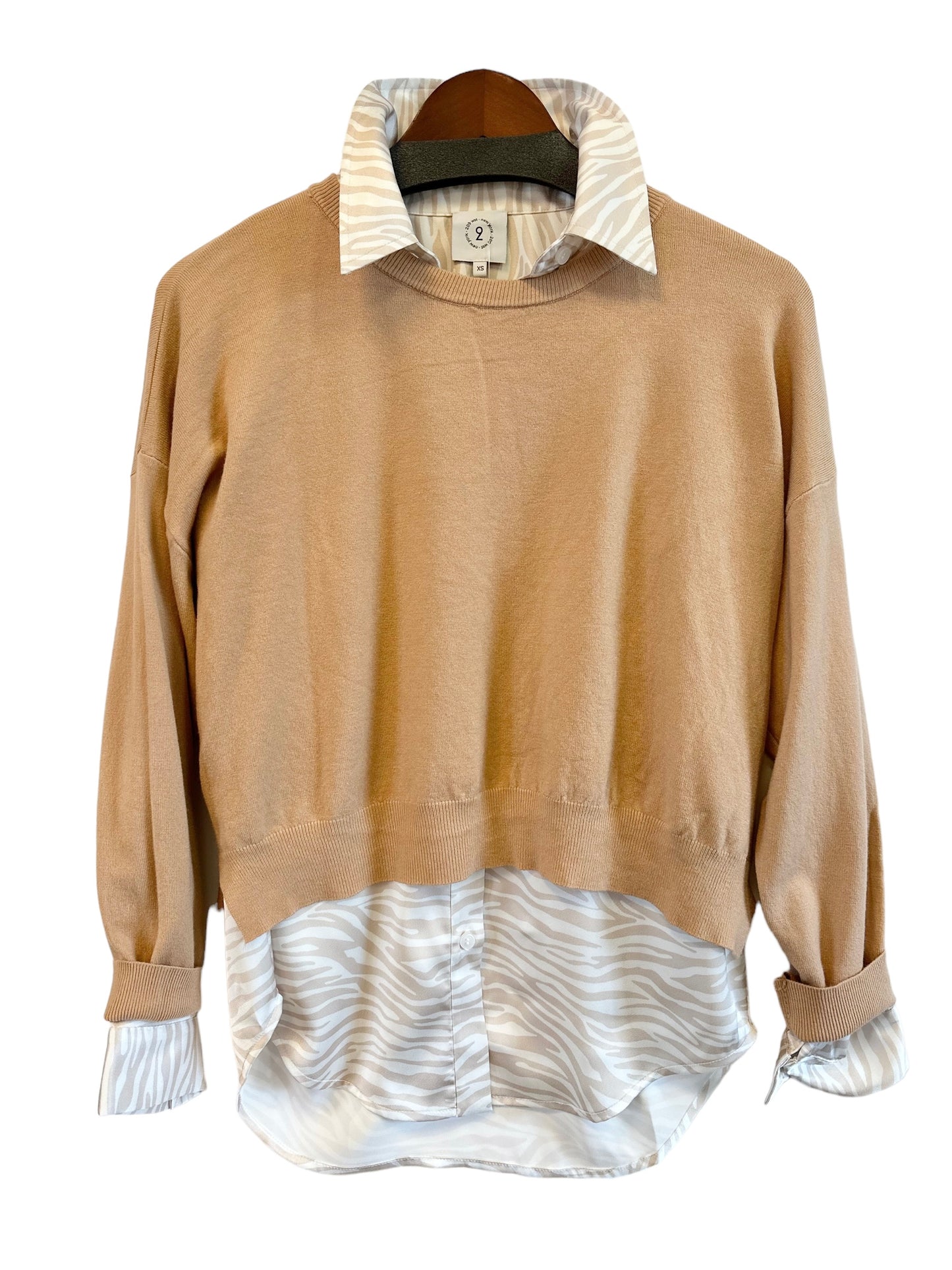 Zebra Print Button Up Blouse in champagne by 209