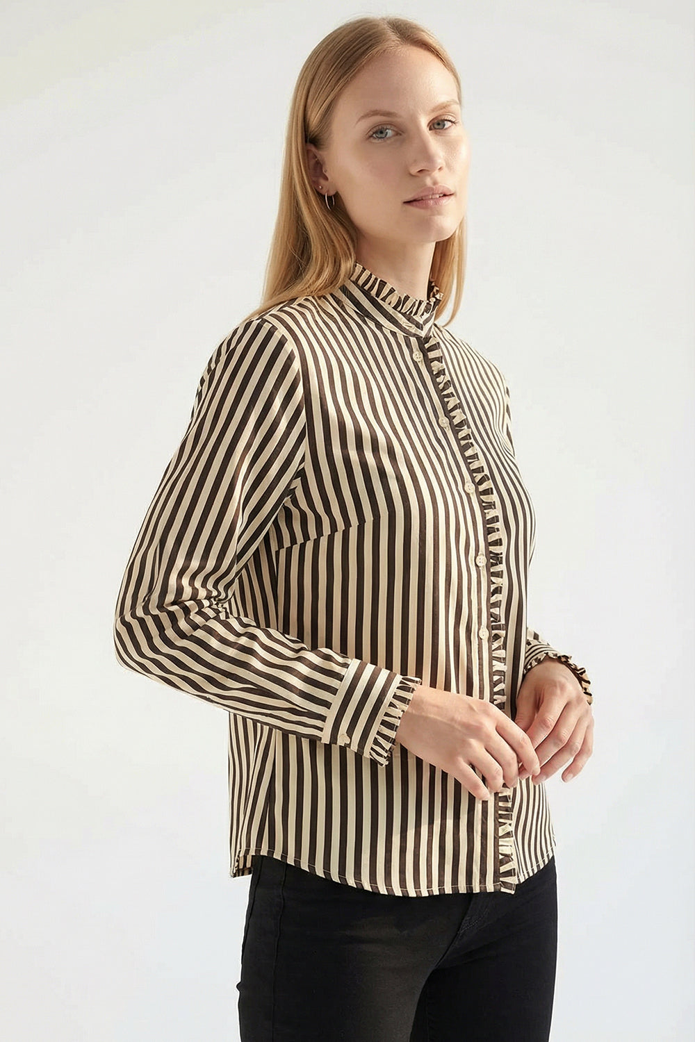 Tulipy Stripe Shirt in brown/beige by Exquise