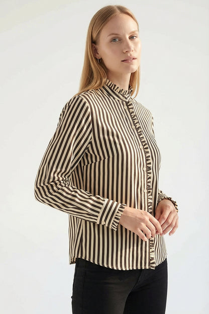 Tulipy Stripe Shirt in brown/beige by Exquise
