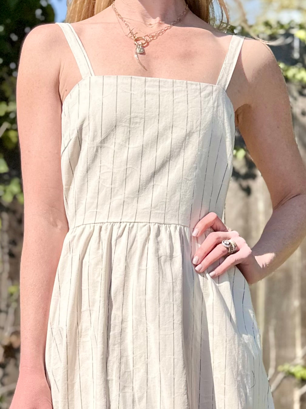 Casey Striped Midi Dress in creme by FRNCH