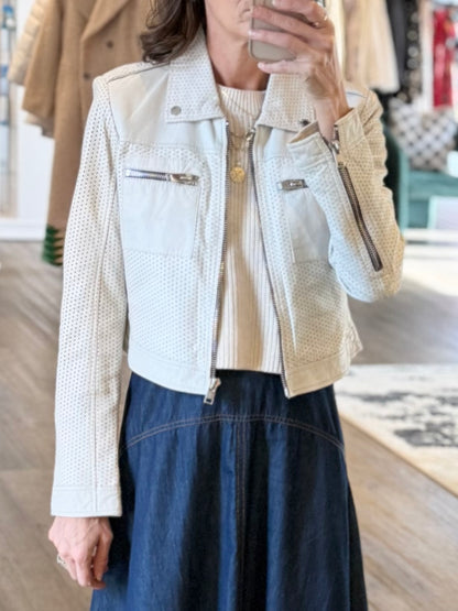 Shala RF Leather Jacket in off white by Mauritius