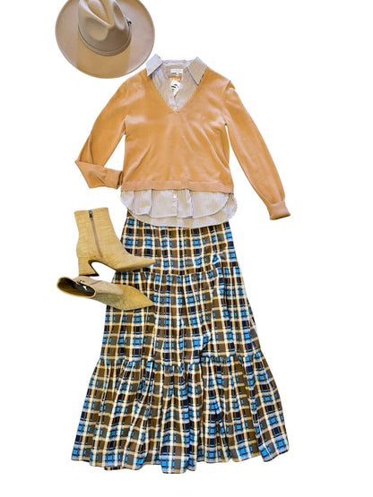 Maggie Skirt in brown plaid by Navy Bleu