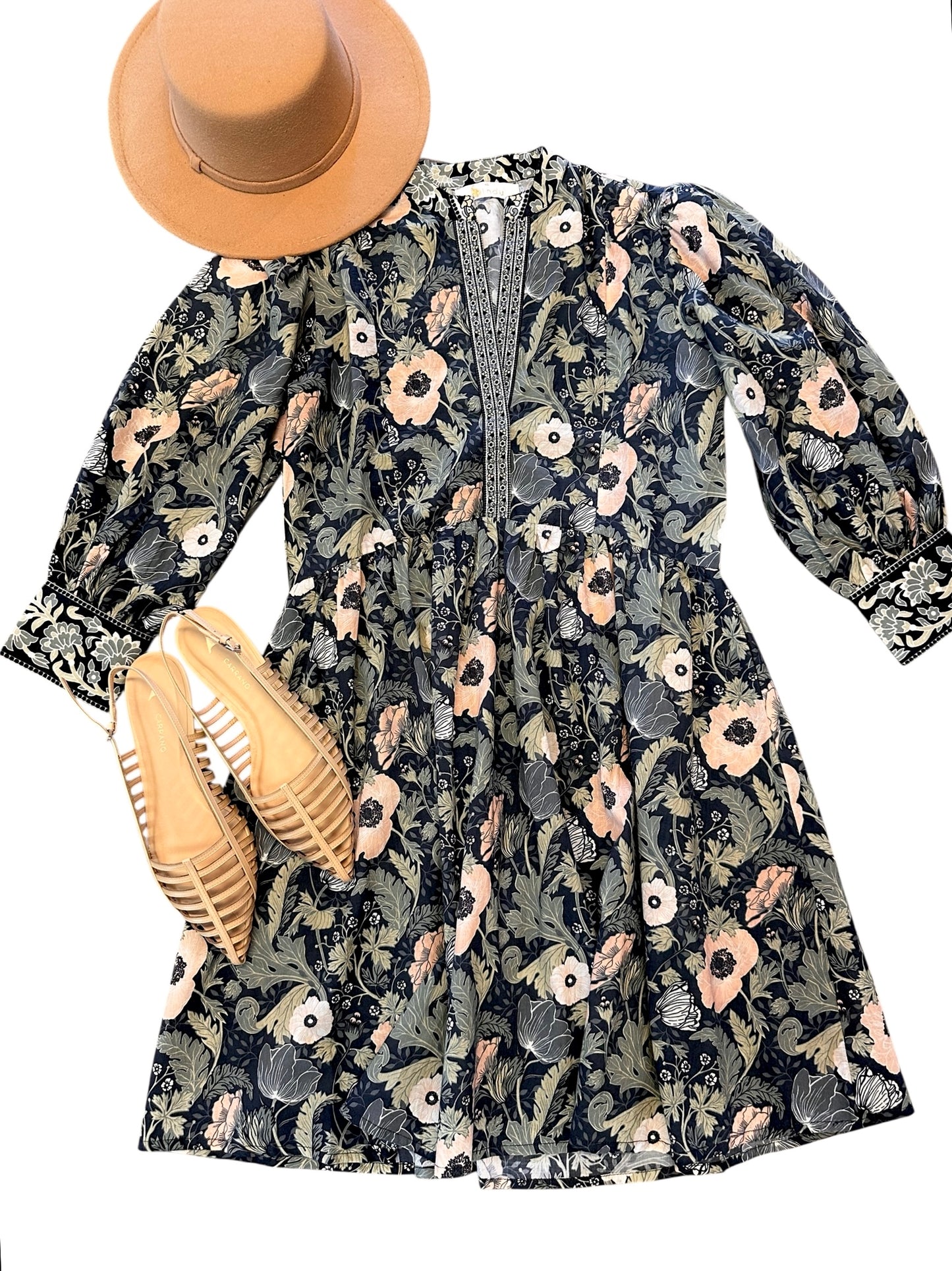 Leonor Long Sleeve Short Dress in moss by Bindu