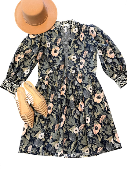 Leonor Long Sleeve Short Dress in moss by Bindu