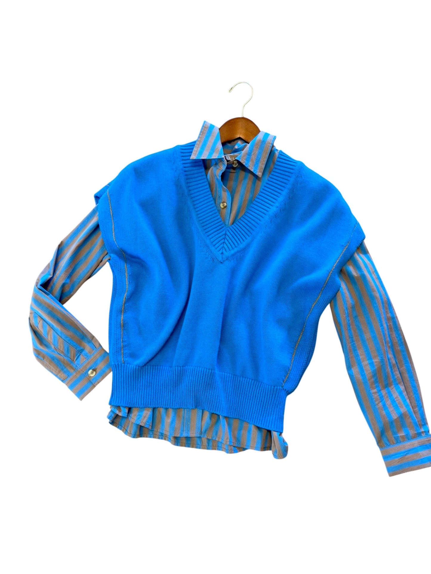 V-Neck Wedge Sweater in dutch blue by Lilla P