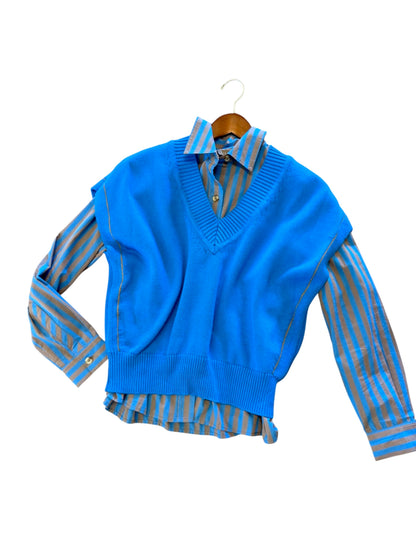 V-Neck Wedge Sweater in dutch blue by Lilla P