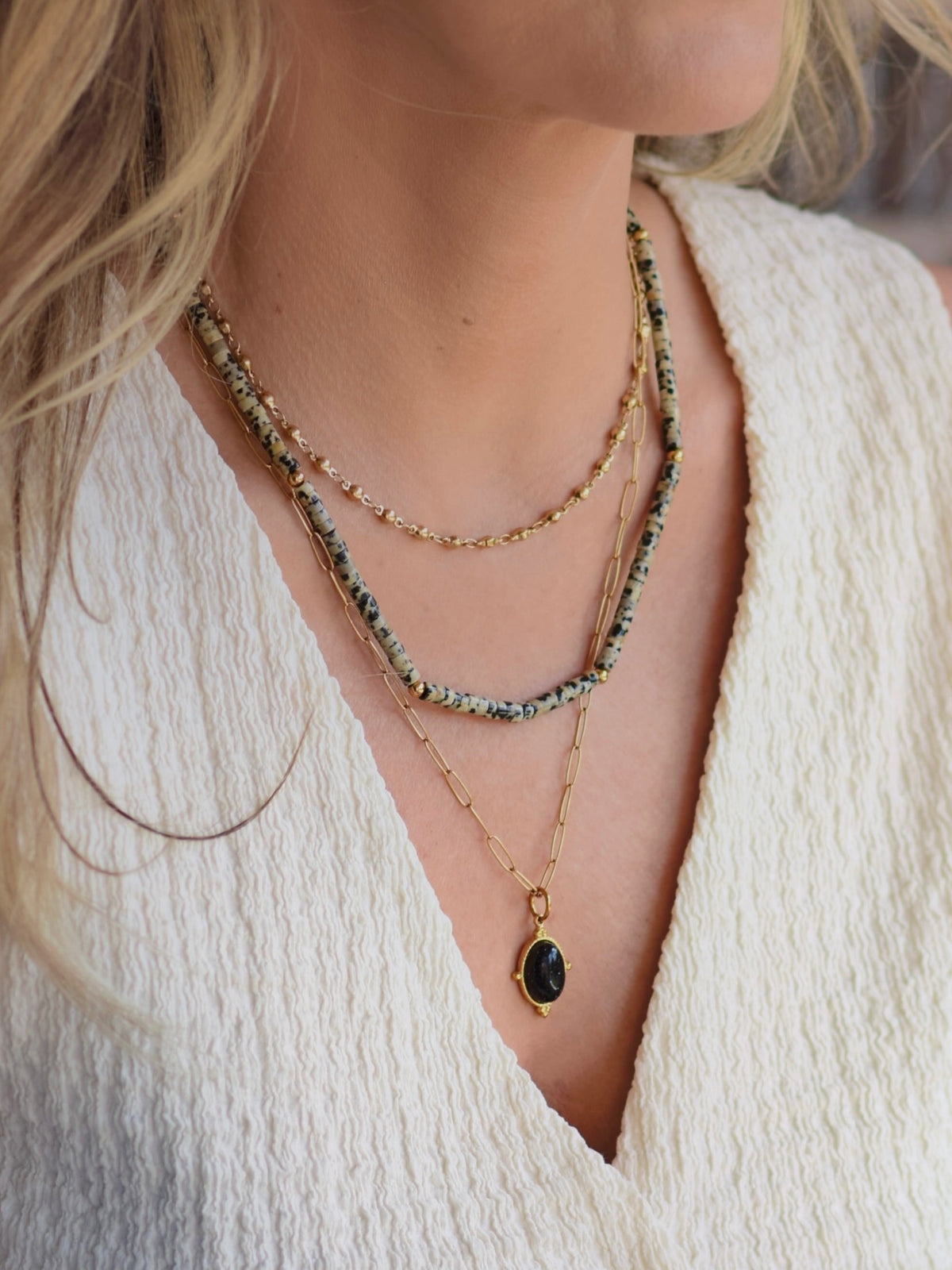 Triple Threat 3 Layer Necklace in gold by Farrah B