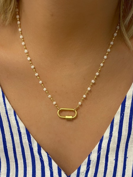 Keepsakes Carabiner Necklace in white by Farrah B