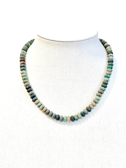 Rondelle 18" Necklace with Small Swivel Clasp in matte green multi by Virtue
