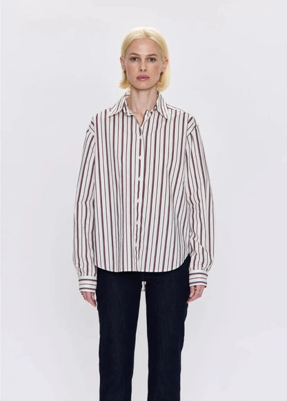 Finlay Oversized Button Down in Claret Stripe by Pistola
