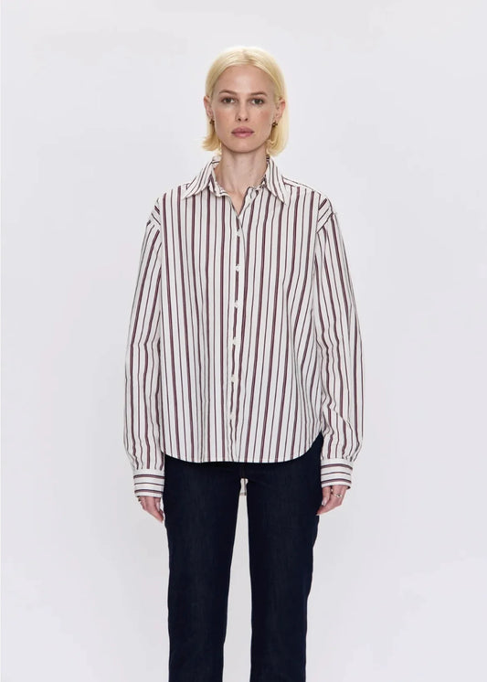 Finlay Oversized Button Down in Claret Stripe by Pistola
