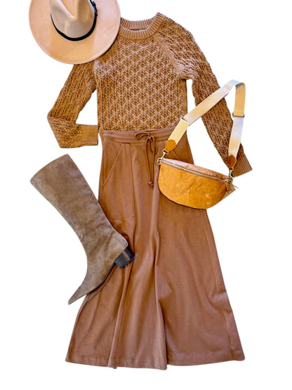 Drawcord Paneled Skirt in toffee by Lilla P