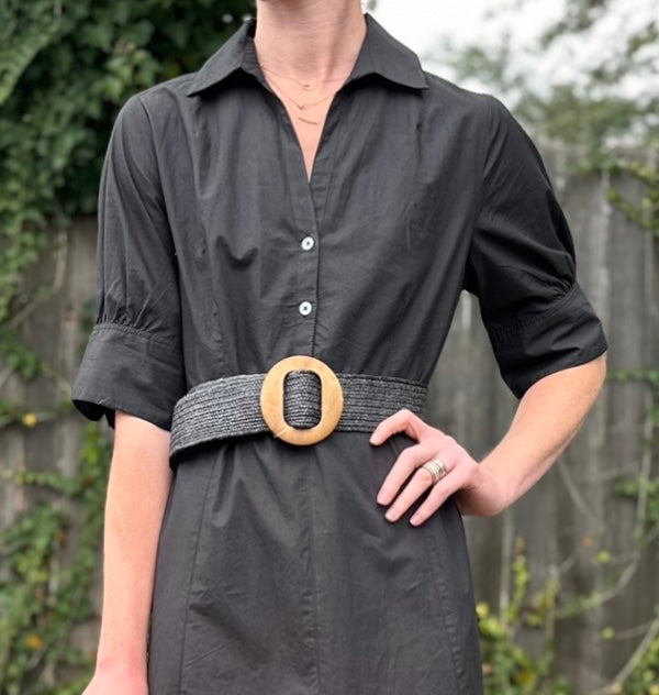 Wooden Circle Buckle Belt in black