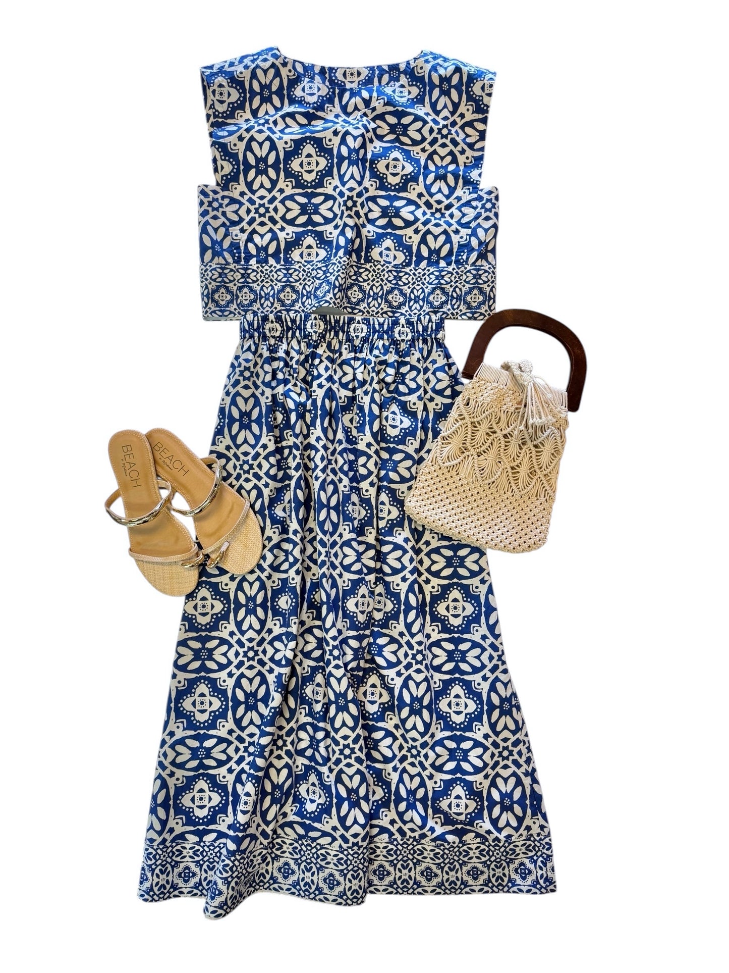 Madelyn Midi Skirt in rosetta tile navy by Brooks Avenue