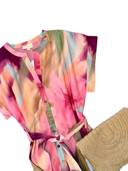 Evelyn Printed Dress in rosewater by Double A