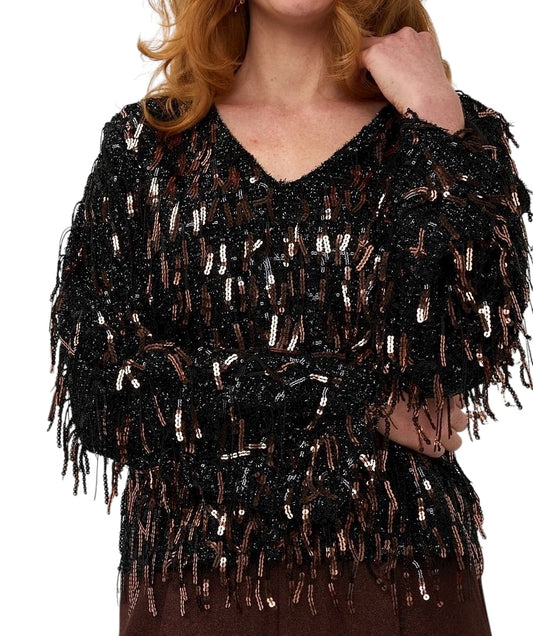 Sequin Fringe Top in black by Esqualo